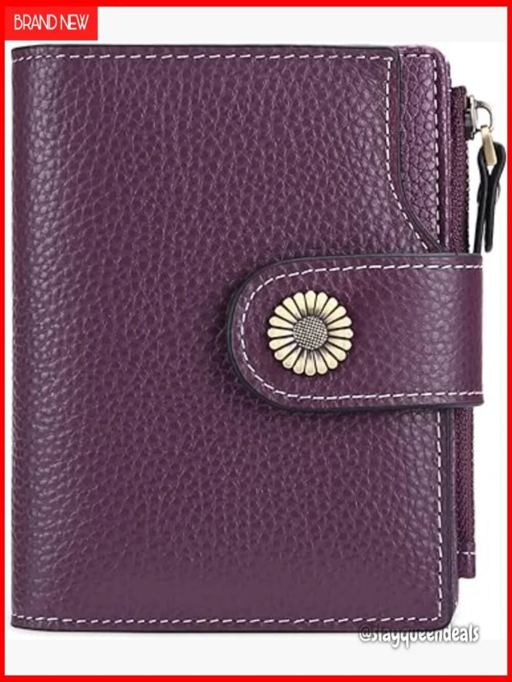 Leather Bifold RFID Blocking Compact Women's Wallet with 16 Card Slots